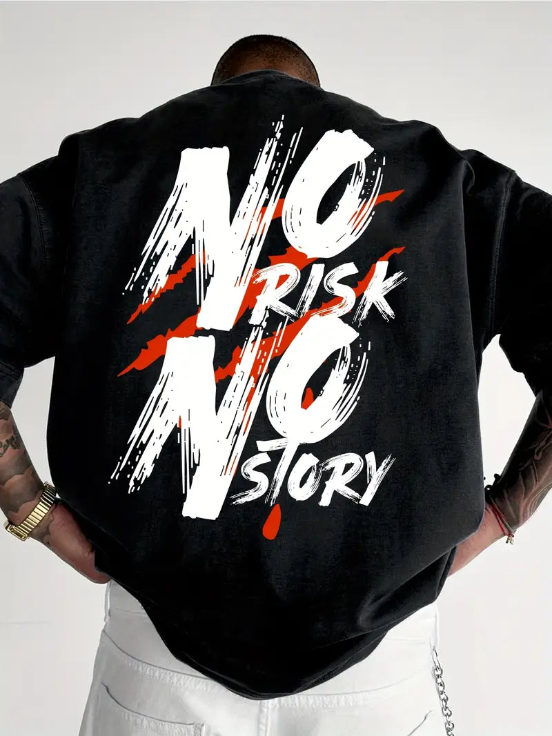 “No Risk No Story” Baskılı Oversize Tişört