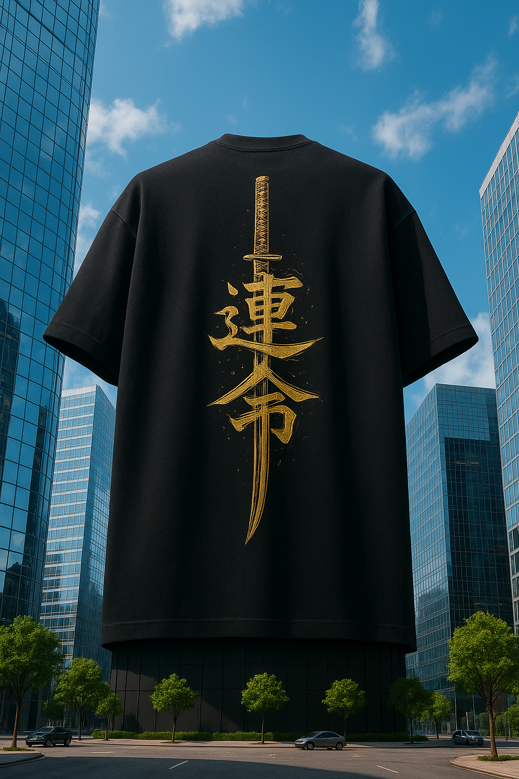 Samuray Ruhunu Taşı – Katana Tasarımlı Oversize Tişört