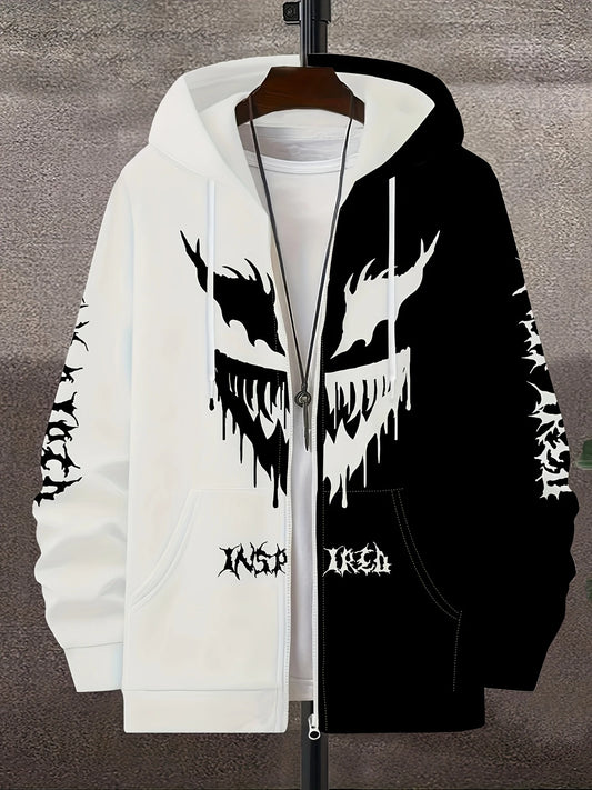 “Siyah-Beyaz Venom Hoodie – Tarzına Karanlık Dokunuş!”