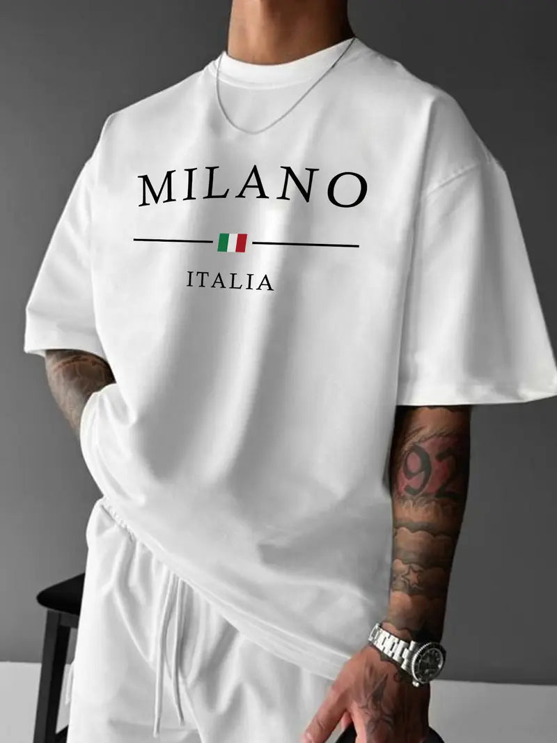 Milano Italia Baskılı Oversize Erkek Tişört – İtalyan Şıklığı Üzerinizde