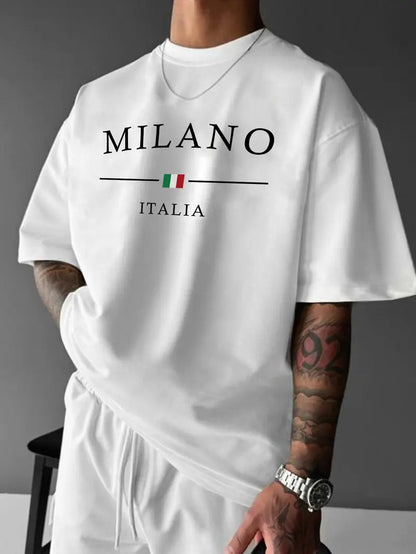Milano Italia Baskılı Oversize Erkek Tişört – İtalyan Şıklığı Üzerinizde