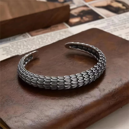 Erkekler İçin Özgün Tasarım Vintage Gümüş Bileklik – Ejderha Pulu Desenli