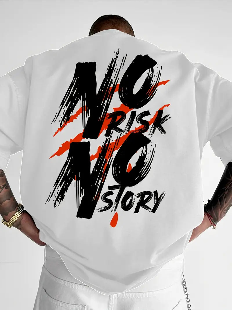 “No Risk No Story” Baskılı Oversize Tişört