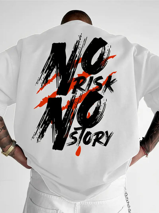 “No Risk No Story” Baskılı Oversize Tişört